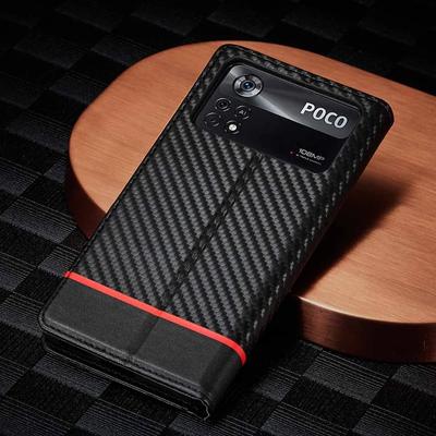 Custodia per Telefono per Redmi Note 14 13 12 11 Pro Plus 11S 12S POCO X6 X5 14C 13C 5G Portafoglio Magnetico in Pelle Fibra di Carbonio