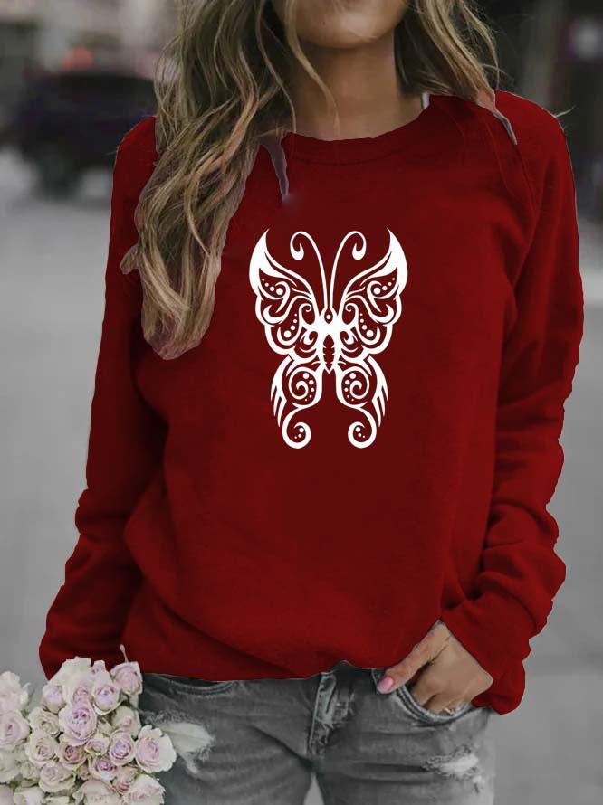 Butterfly Print Animal Round Neck Women's Hoodie