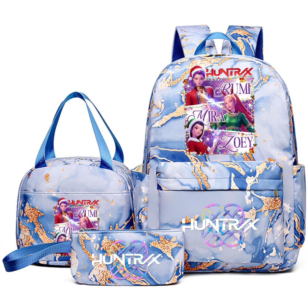 3Pcs/set Christmas K-pop Printed Backpack Handbag Pencil Case for Teenager Student Girl Boy Bookbag Schoolbag Women Large Capacity Travel Bag Kid Gift