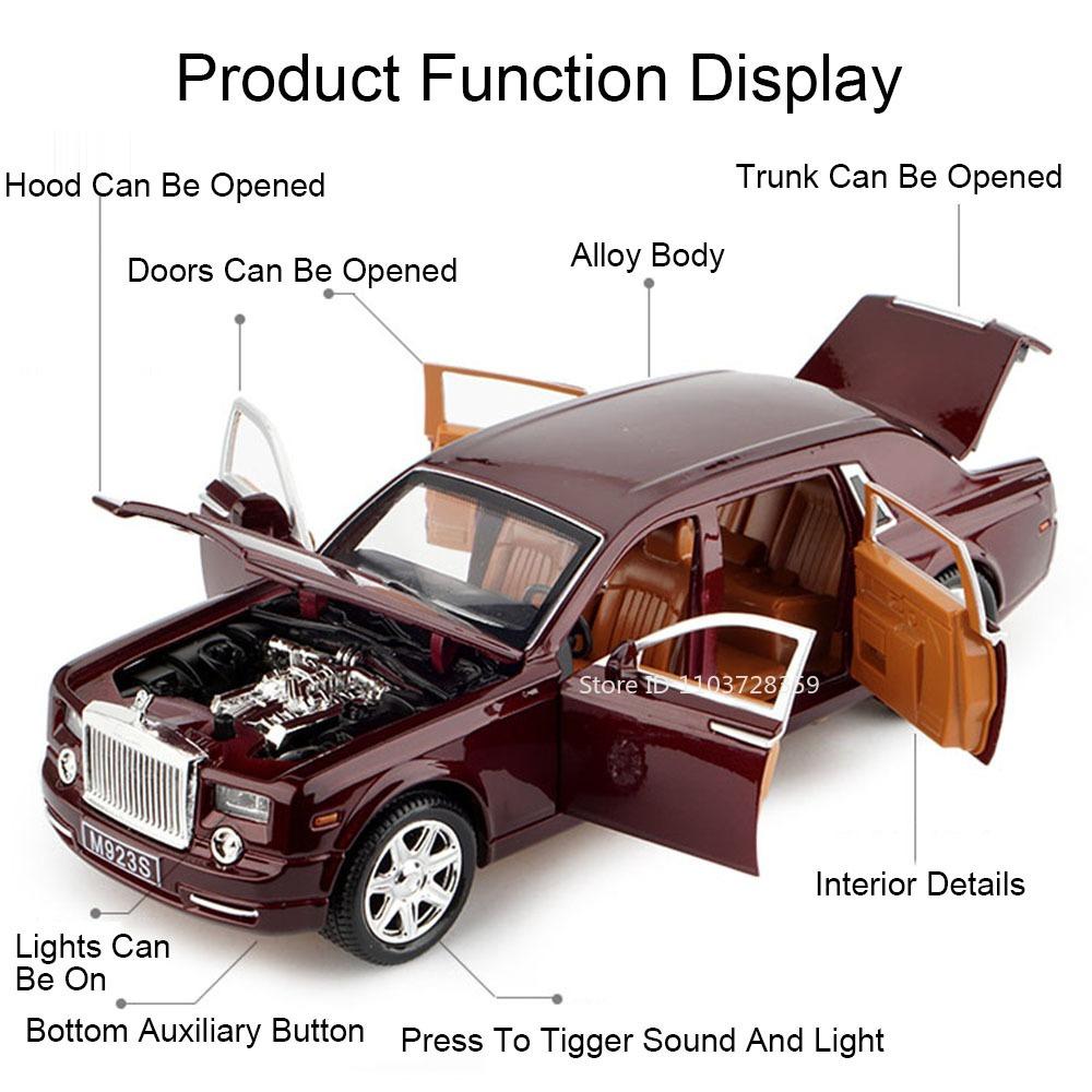 1:24 Scale Phantom Spectre Cullinan Model Toy Vehicles Alloy Diecast Sound Light Doors Opened Pull Back Birthday Gifts for Kids