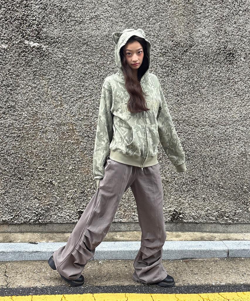 ITZAVIBE Folding Shirring Pants - Khaki Gray