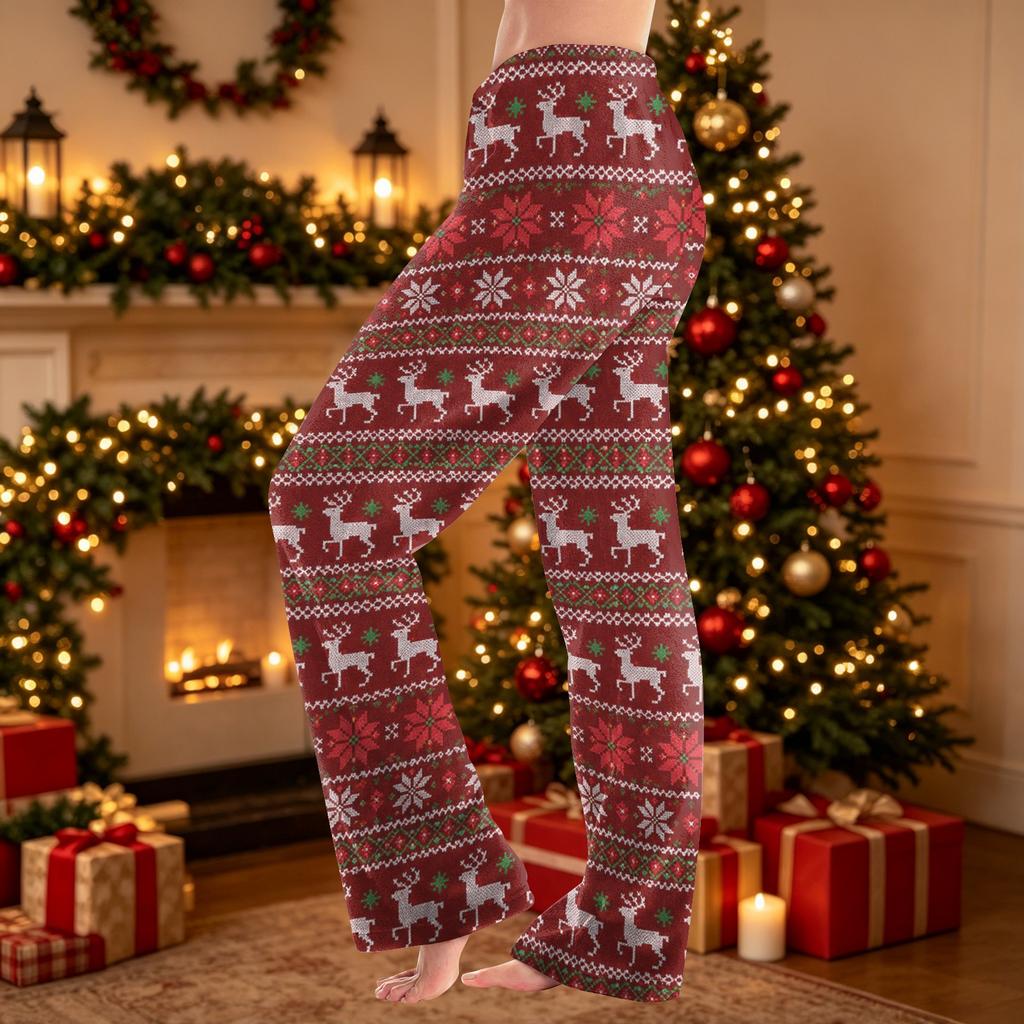 Women's Flannel Christmas Print Pajama Pants, Comfortable Warm Sleep Pants