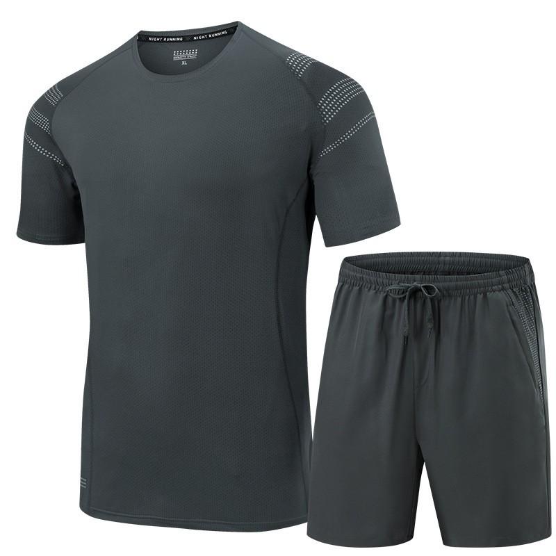 Mens 2-Piece Sportswear Set Cotton-Blend Short Sleeve T-Shirt Shorts Lightweight Casual Outfit