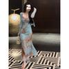 Large Size Royal Sister Sexy Hip-wrapped Long Dress Female Summer Slightly Fat Mm Waist and Thin French Temperament Tie-dye Suspender Dress