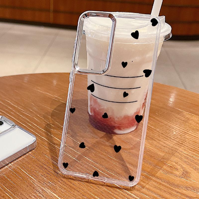 Cute Little Love Hearts Print Transparent Phone Case For Samsung S24 FE S23 Ultra A55 A54 A35 A34 A14 Lens Protection Clear Soft TPU Shockproof Cover