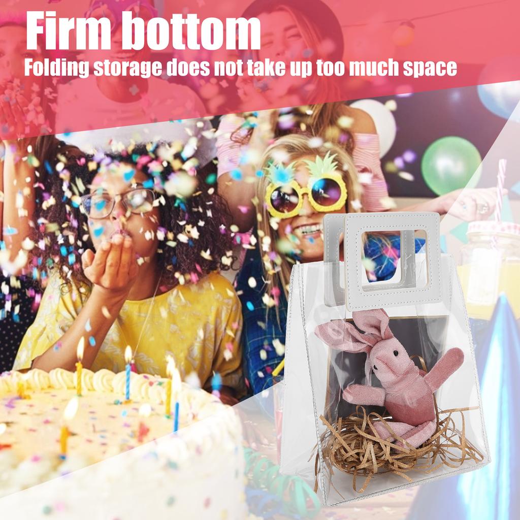 2pcs Bags Transparent Gift Bag Sturdy Bottom Handbag for Birthday Christmas Gift Packaging (S)