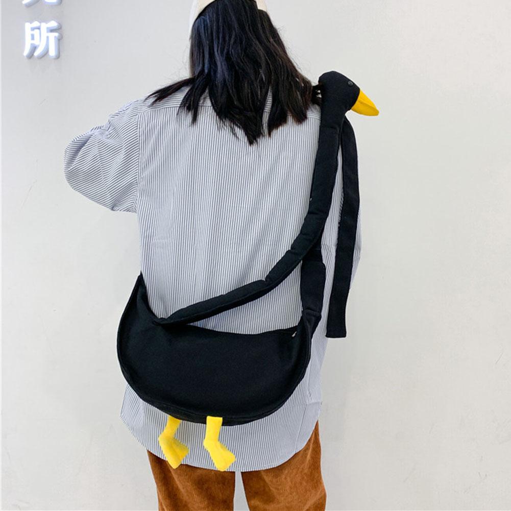 Women Silly Goose Bag Adjustable Strap Canvas Cartoon Goose Bag Large Capacity Funny Goose Shoulder Bag Daily Bag for Girls
