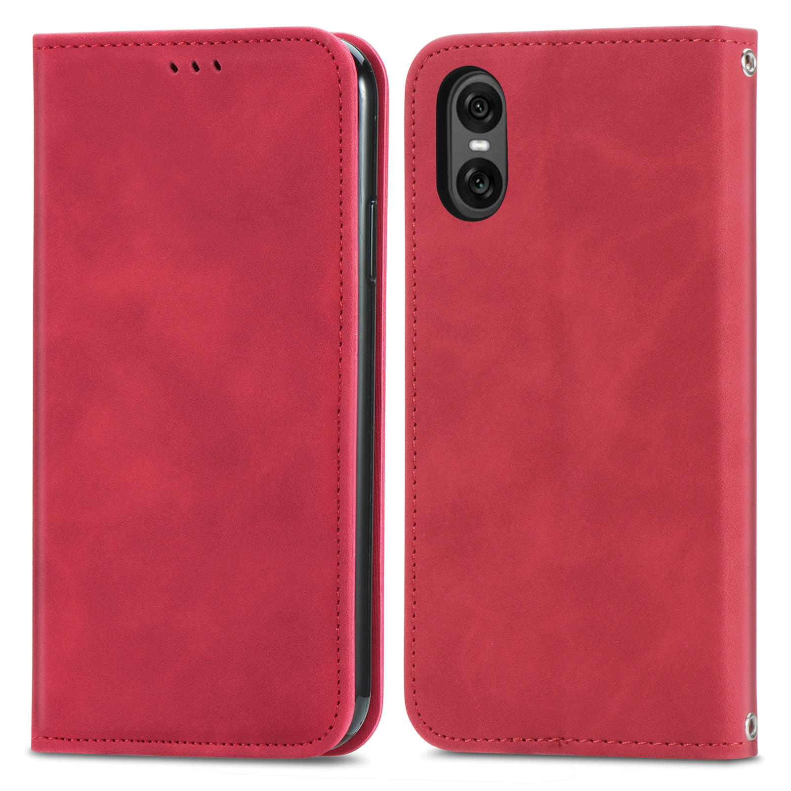 

For Sony Xperia 10 VI Case Wallet Stand Function Skin-touch Leather Phone Cover Red