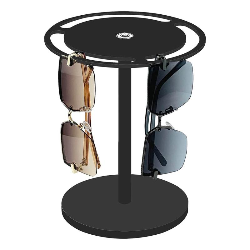 360°Rotating Acrylic Sunglasses Organizer with 3 Slots and Round Base Sunglasses Display Rack for Entryway Living Room чёрный