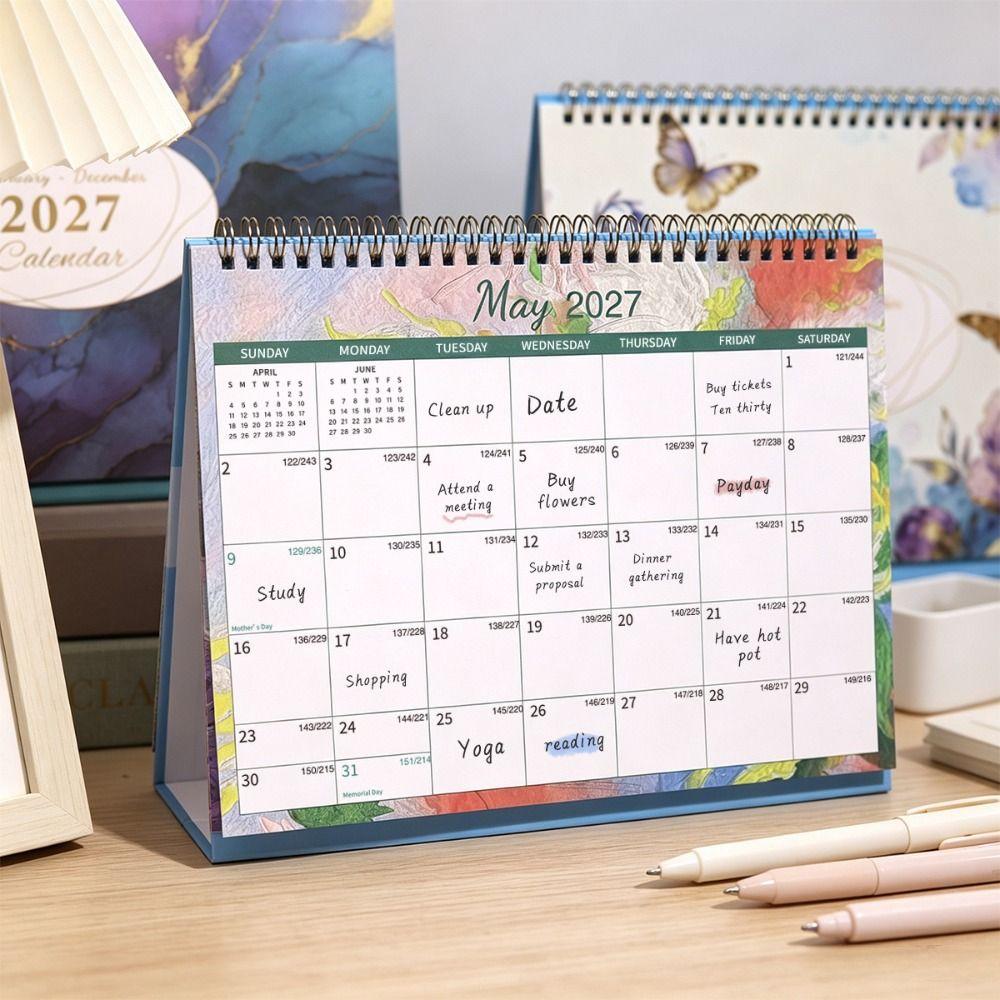 Jan. 2027 - Dec. 2027 Double-coil Calendar Foldable English Calendar  Home