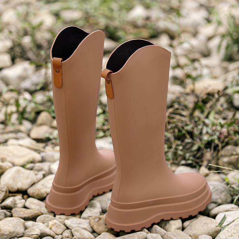Women's Rain Shoes: Suitable for Outdoor Wear, Adult High-cylinder Water Shoes, Thick-soled, Waterproof with Cuffed Open 2025
