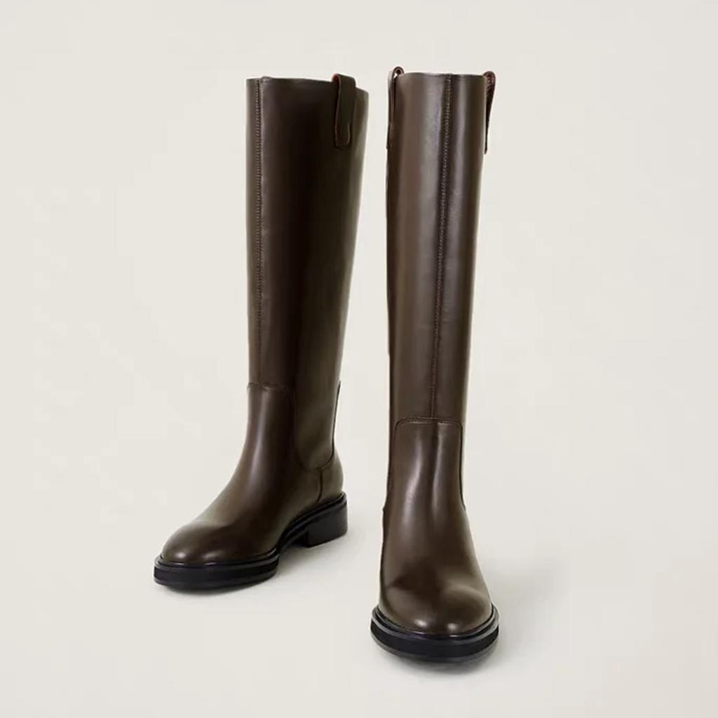 Krazing Pot Kuskinn Skinn Høst Vinter Sko Med hæler Stor størrelse 46 Rytterstøvler Kvinner Holder Varm Lår Høye Støvler