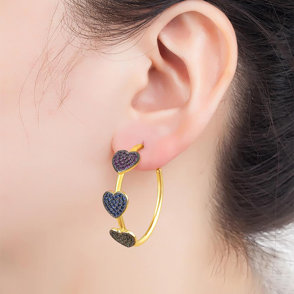Nidin Romantic Heart and Star Shape Fashion Lightning Colorful Zircon C Shape Hoop Circle Earrings Christmas Jewelry Wholeasale