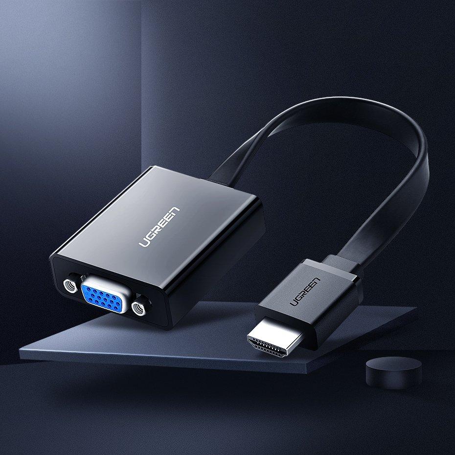 HDMI To VGA Micro USB AUX Audio 3.5 Mm Mini Jack Adapter Black