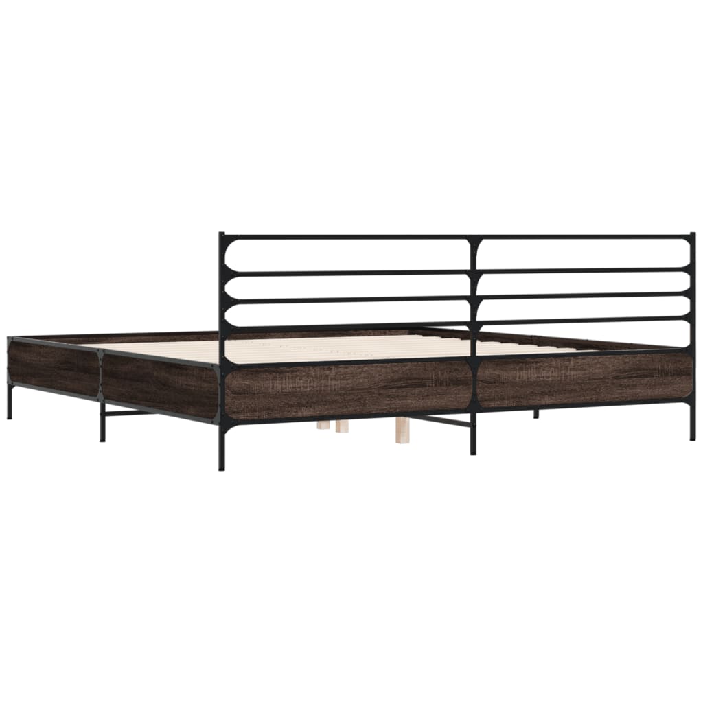 Brown Oak Effect Bed Frame 200 x 200 cm Wood Based Material & Metal