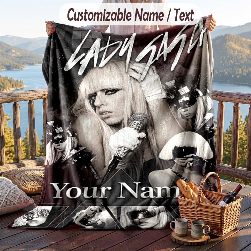 Coperta in Flanella Personalizzata, Nome Stampato Personalizzato Lady Gaga, Morbida Coperta Peluche per Uso Domestico