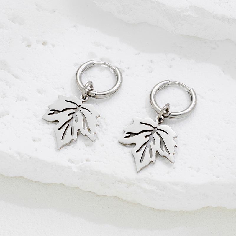 Autumn Leaf Pendant Earrings: French Design, Versatile Hoop Style for Women