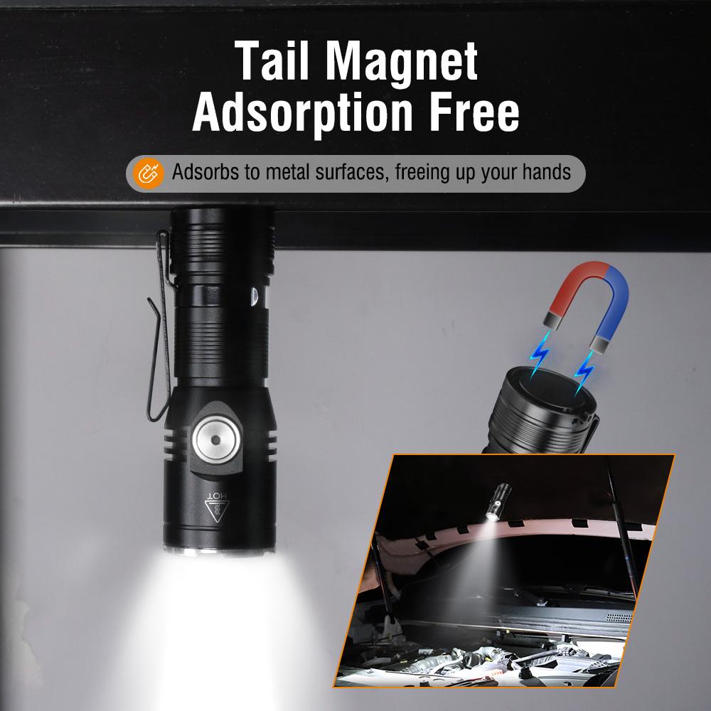 BORUiT LED Flashlight Built-in Battery USB-C Rechargeable Lamp Waterproof Work Fishing Torch Camping Hunting Head Lamp Tiki