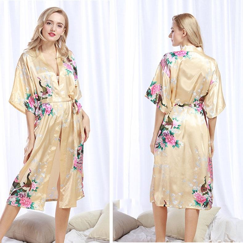 GMXIA Summer Women's Bathrobes, Wedding Bridesmaids, Silk Bathrobes, Printed Silk Pajamas, Thin Women's Home Wear Pajama