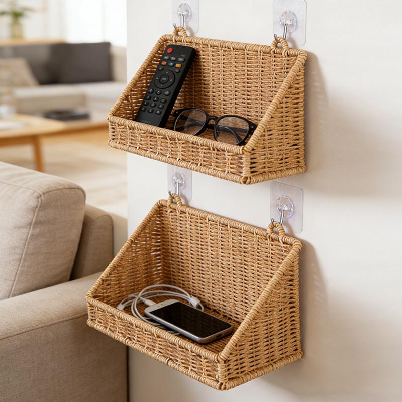 Handwoven Imitation Rattan Wall Hanging Basket Multi Size Kitchen Bathroom Balcony Plant Holder Storage Organizer for Home