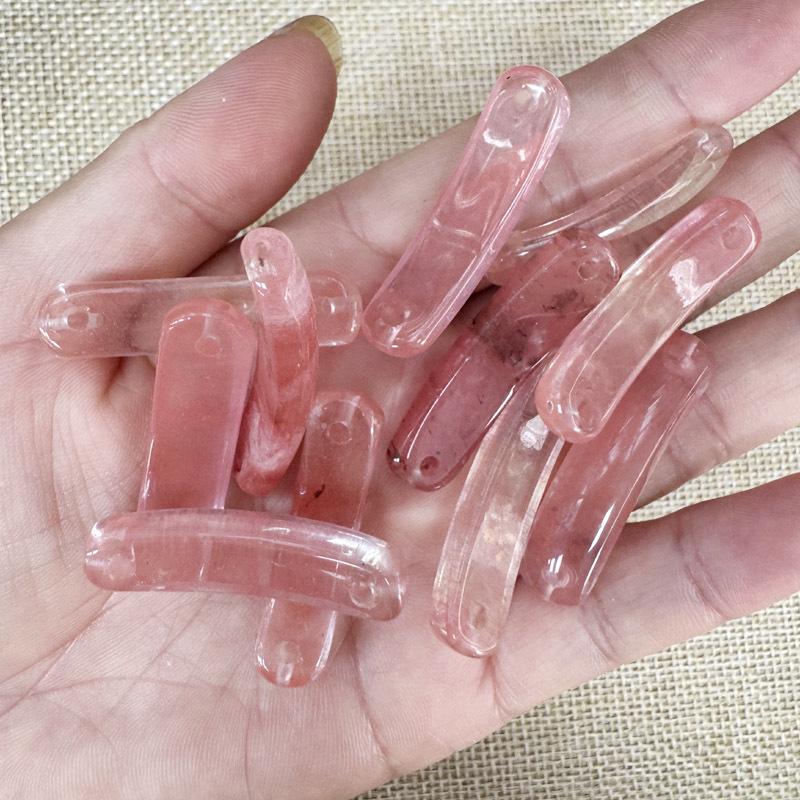 Natural Amethyst & Rose Quartz Bent Tube Connector for DIY Bracelets