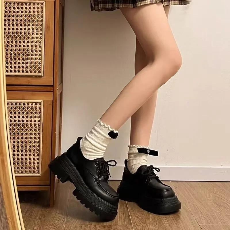 Female Shoes on Sale 2025 New High Quality Platform Heels Lace-up Women's High Heels Fashion Round Toe Classic Women Shoes