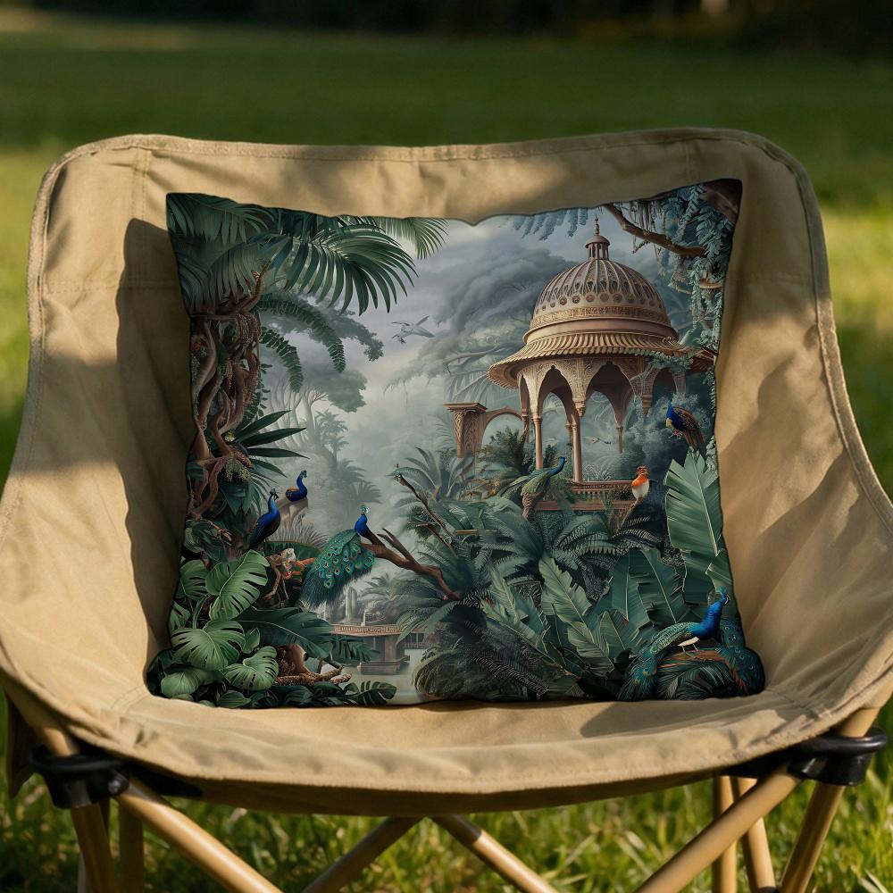 Mughal Garden with Peacock Cushion Cover Soft Reversible Durable Pillow Cover MultiScene Use for Home Car Daily Comfort