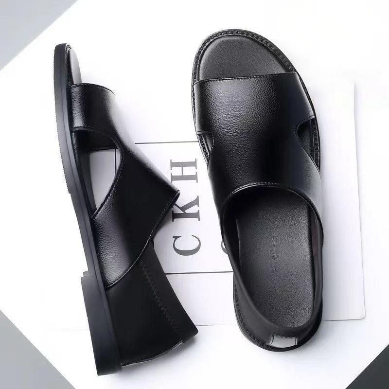 Fashion Summer 2025 Men's Sandals Thick Rubber Sole Beach Shoes Middle-Aged Dad Casual Comfortable PVC Upper Adult Leisure Footwear