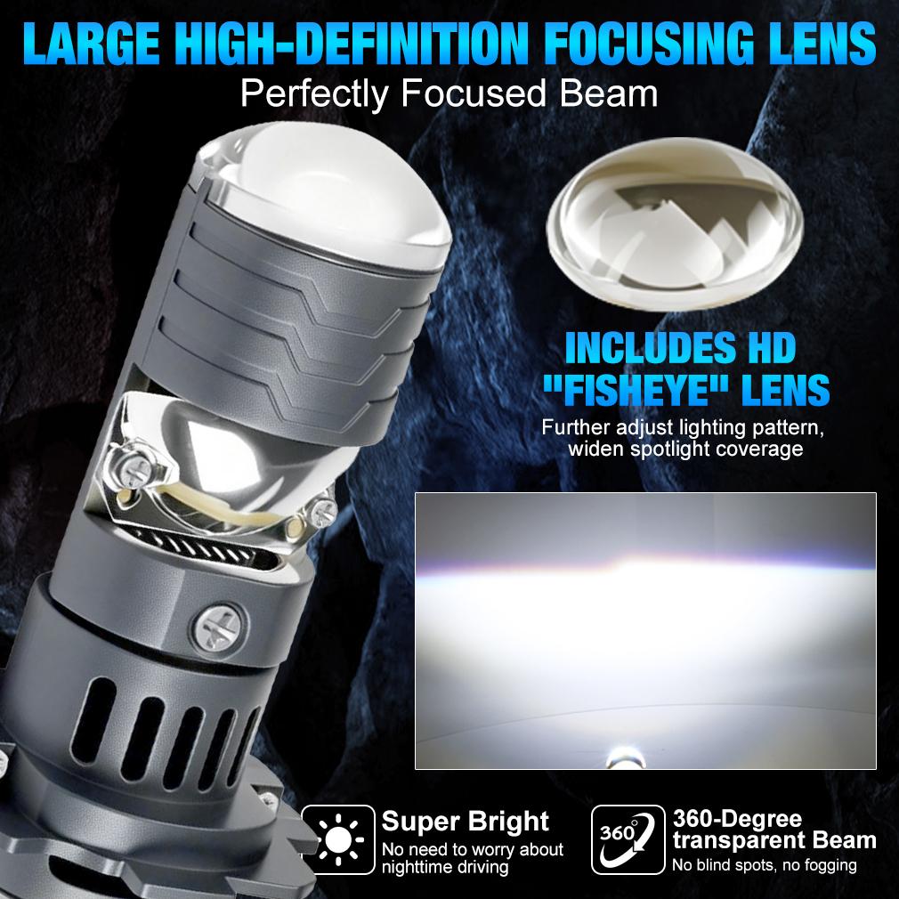 2Pcs H7 LED Projector Lens Headlight Bulbs LHD 1:1 Mini Size Wireless Super Bright 40000Lm Turbo Headlamps Hi/Lo Beam Plug&Play Lamp 12V 6000K