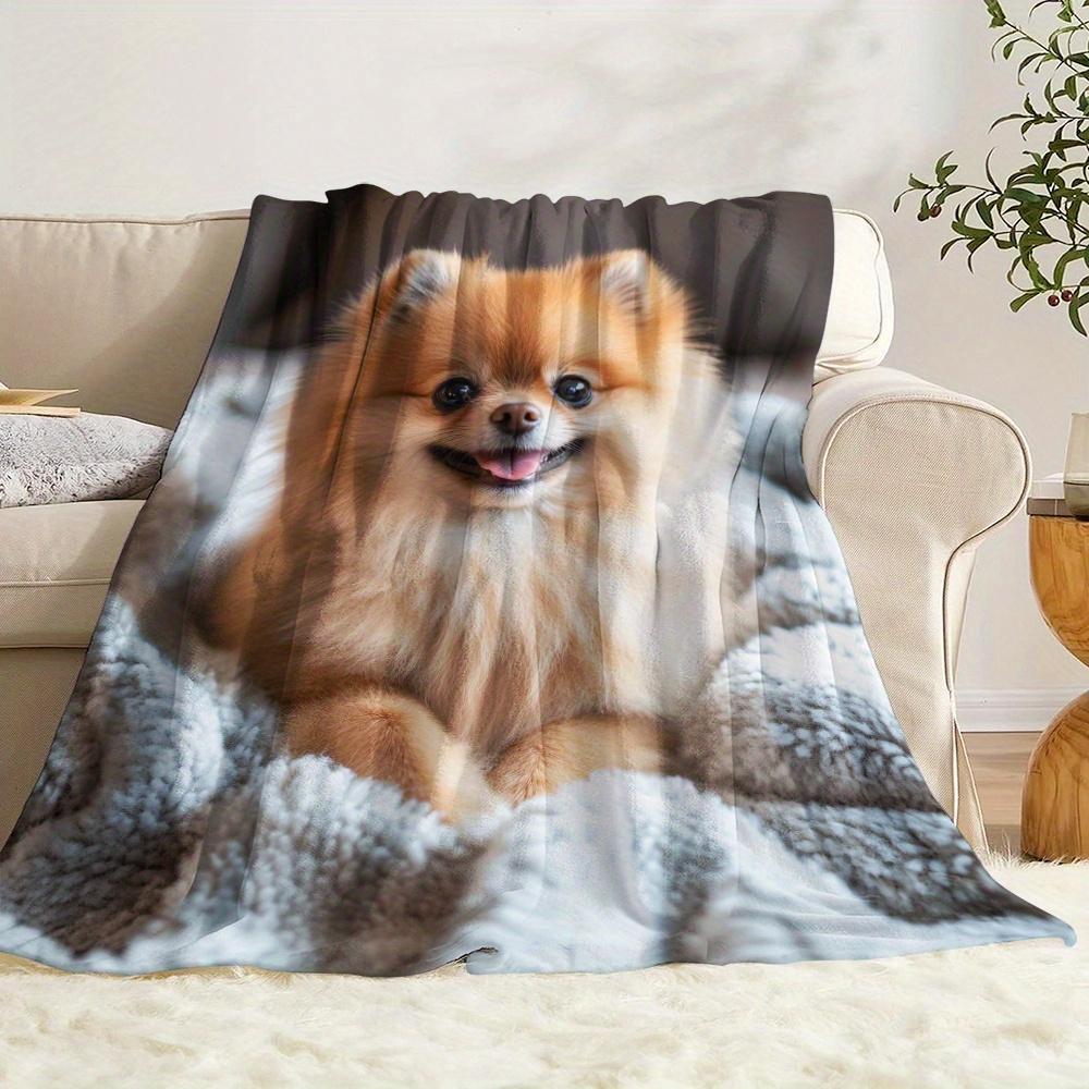 VIKAMA Cute Pomeranian Soft And Warm Printed Blanket Is Perfect For Naps, Camping, Traveling, And Office Home Decoration