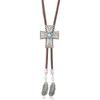 Men's Rodeos Western Leather Cord Bolo Tie Antique Floral Stone Jewelry Cowboy Necktie Necklace with Feathered Pendant