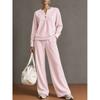 Women's 2 Piece Outfit Notch V Neck Henley Top and Wide Leg Pants Set Casual Solid Color Loungewear