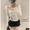 Pure Lust Sexy Style Bow Splicing Top for Women Spring and Autumn New Tight Slimming Halterneck Lace Long-sleeved T-shirt