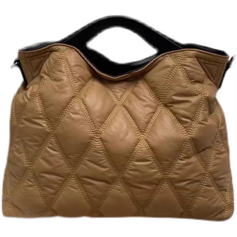 Daunen-Nylon-Gepolsterte Große Tragetaschen Damen Rautenmuster Große Kapazität Handtaschen Einfache Schulter-Umhängetasche Damen Wintertaschen KTB
