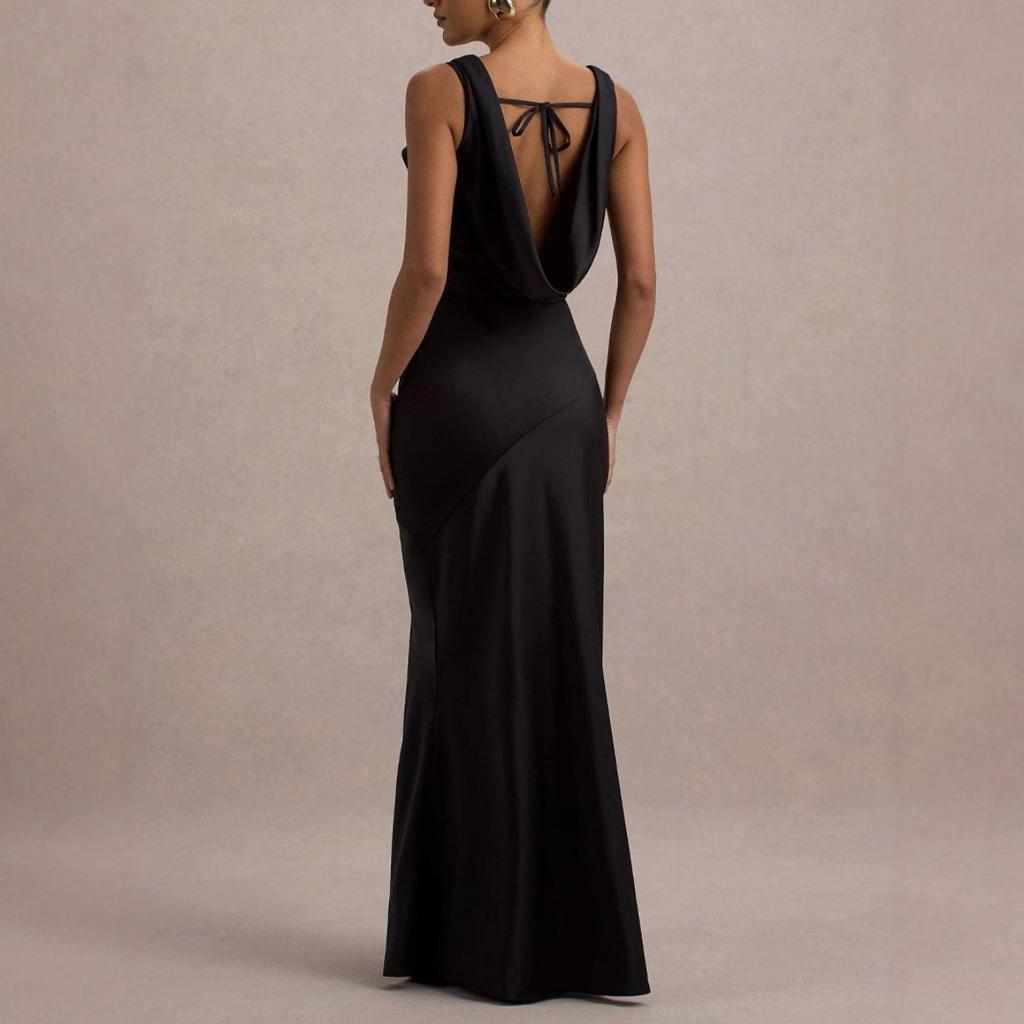 New Elegant Satin Mermaid Bodycon Backless Sexy Evening Prom Dress for Women, Cross-Border Cocktail Party Gown