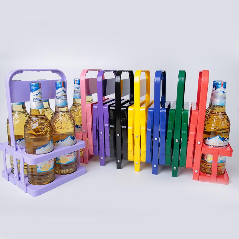 Four-Bottle Folding Wine & Beer Carrier - Portable Plastic Display Rack