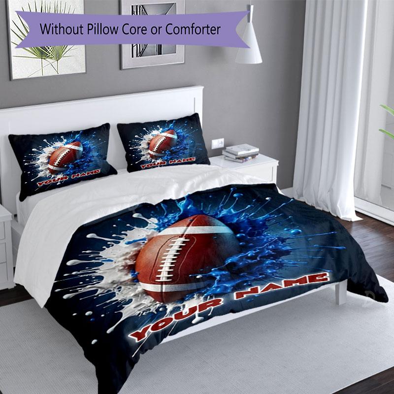 3PC Custom Name Football Splash Artwork Bedding Set Printed Bedding Set Duvet Cover Closure Includes 1 Duvet Cover & 2 Pillowcases for All Seasons Bed