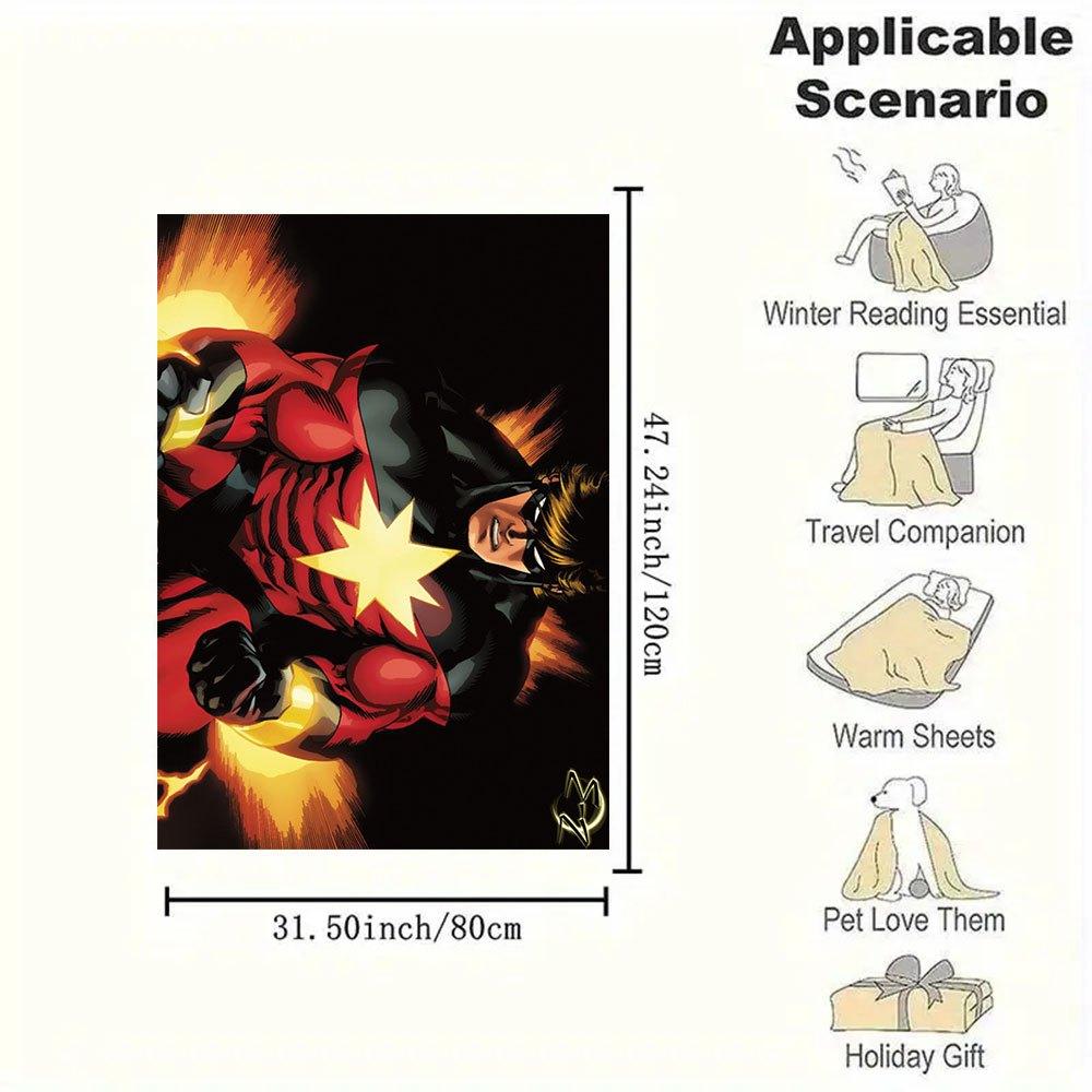 Captain Marvel vs Iron Man: Epic Battle Comic Art PrintBlanket Flannel Throw Blanket for Sofa, Bed, Travel, Camping, Office, Couch, Chair