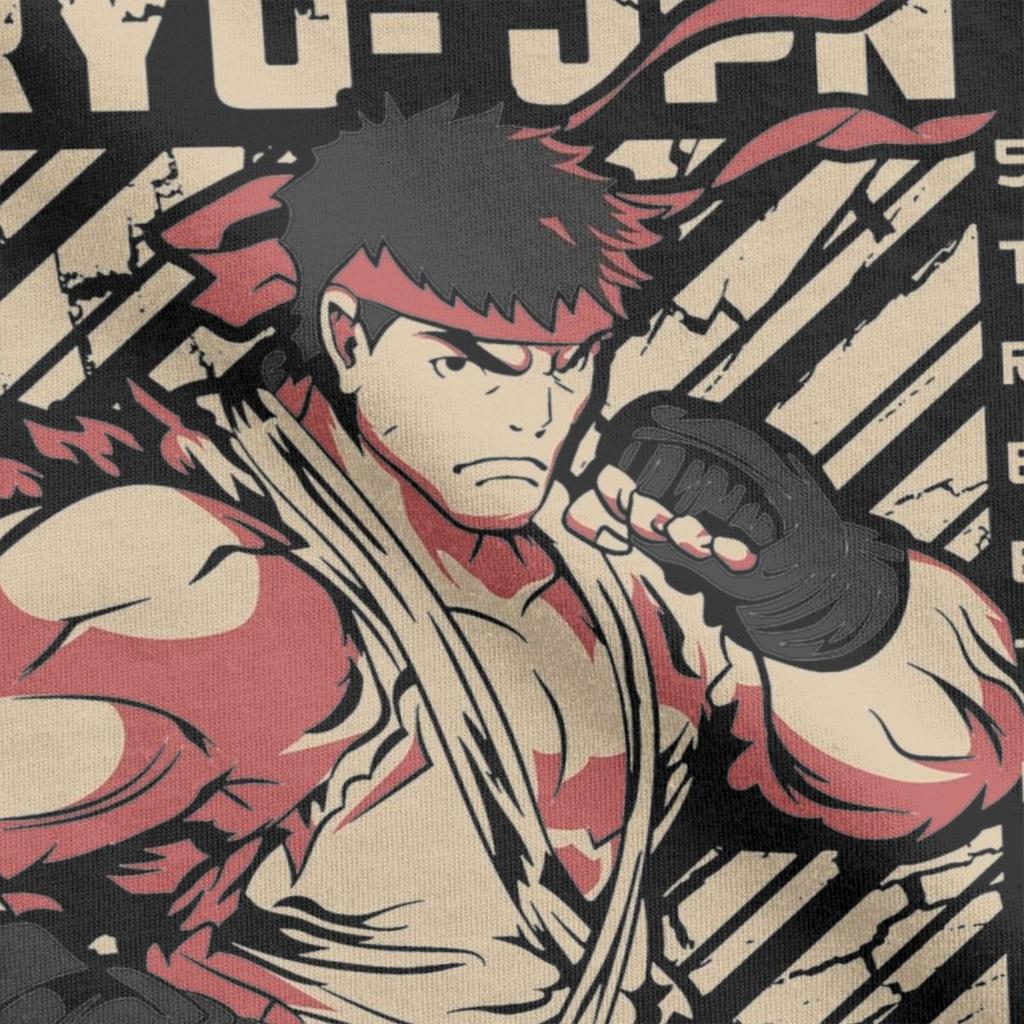 Ryu Streets Fighters T Shirts Men Pure Cotton Vintage T-Shirts Round Collar Game Tees Short Sleeve Clothing Plus Size