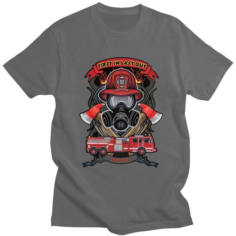 Custom Trendy Vintage Fire Rescue Fireman Skull Firefighter T Shirt Men 100 Cotton Tshirt Casual Tees Fashion Tshirt