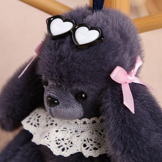 Cute Glasses Poodle Keychain, Fluffy Dog Plush Toy for Bag, Small Stuffed Animal Keyring for Backpack Purse Car Keys Accessories