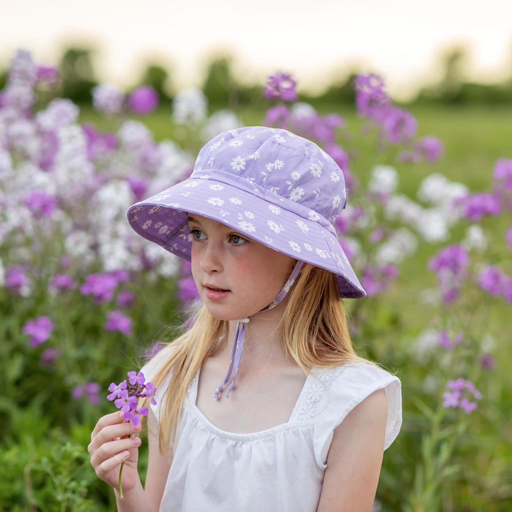 Girls Cotton Bucket UV Sun Hat Purple [JAN & JUL] Hat, Foldable, 50+UPF Protection, Baby/Toddler (M 6-24 Months, Daisy)