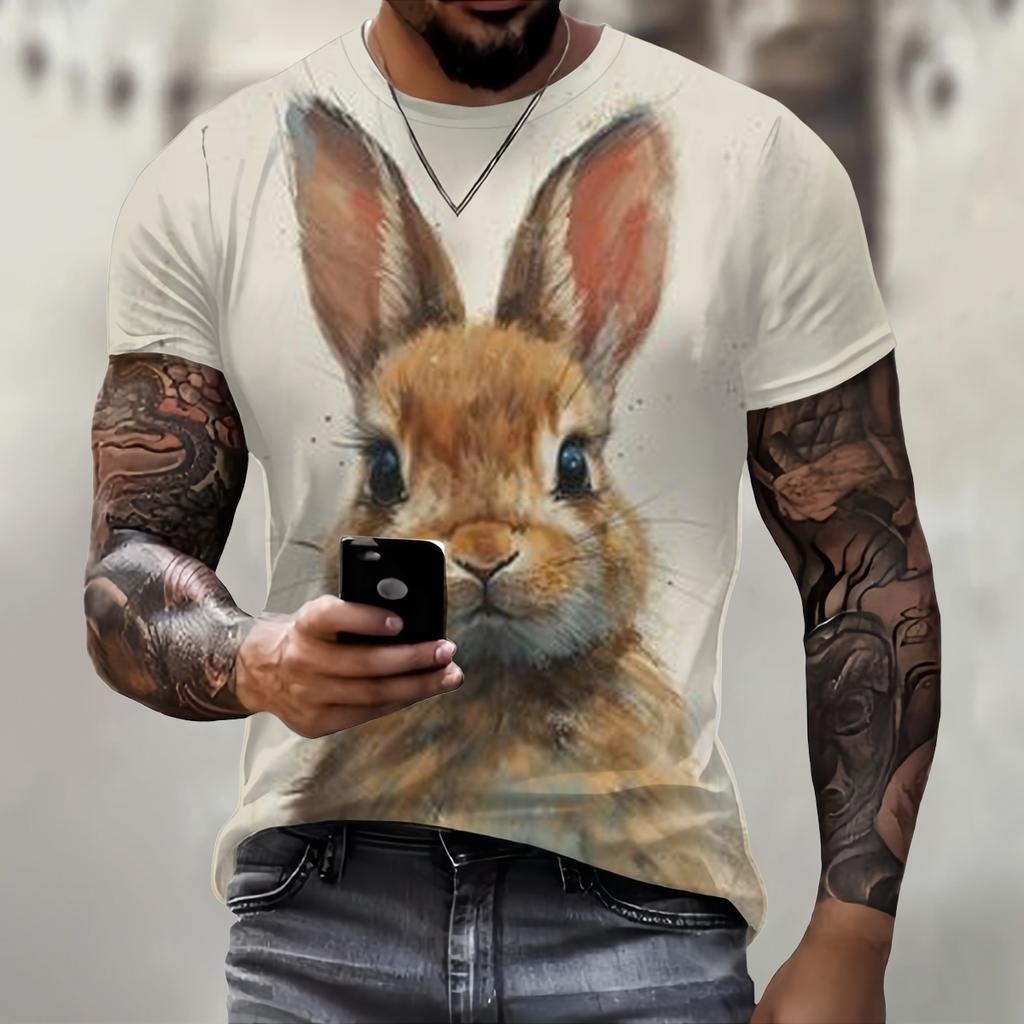 Men's T-Shirt With Print 3d Rabbit Print Tees Tops Fashion Men Animal Pattern T Shirt Oversized Streetwear O-Neck Fashion