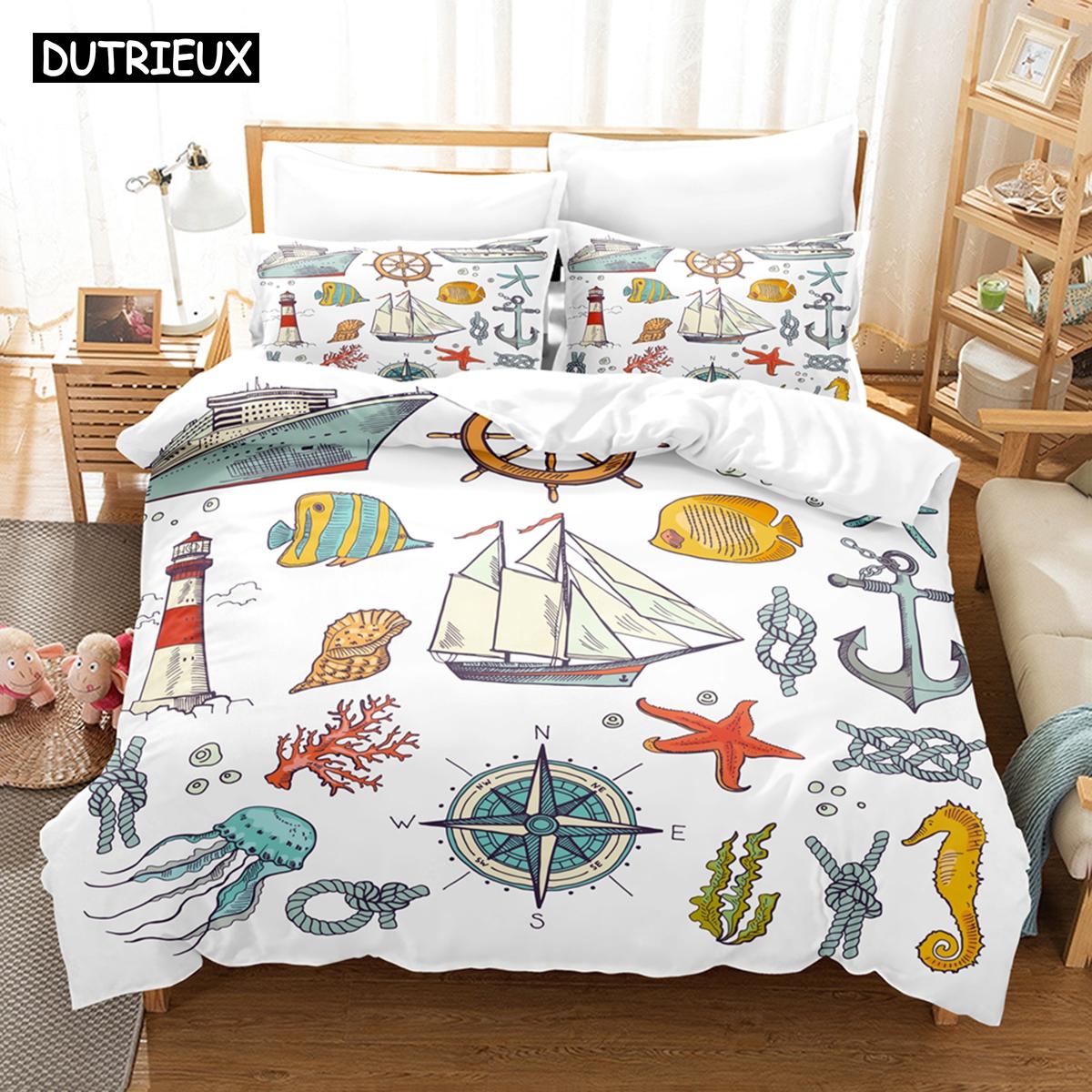 

Nautical Ocean Anchor Bedding Sets 2022 Ocean Spirit Duvet Cover Bedding Set King Queen Bed Linen With Pillowcase Bedclothes 135x200cm