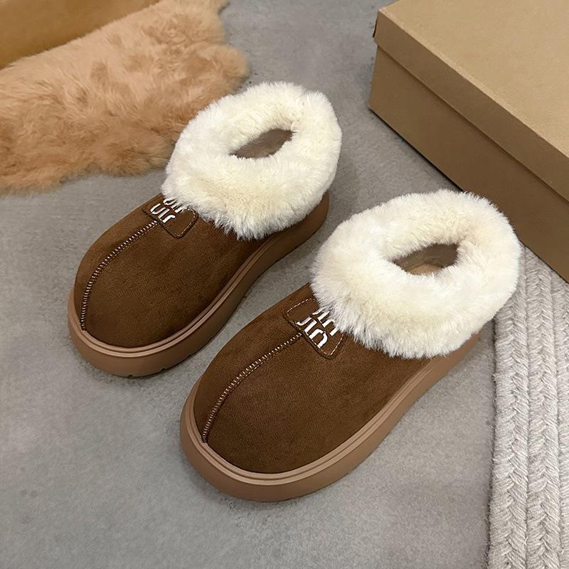 Winter velvet snow cotton retro ugly cute women's shoes frosted fur shoes boots one pedal thin big head bread shoes