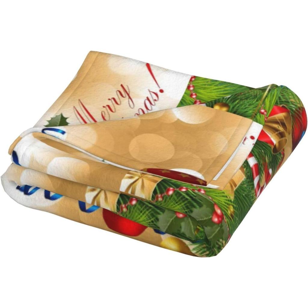Christmas Ornament Balls Print Flannel Blanket Merry Xmas Soft Warm Throw Blanket Sofa Bed Holiday Home Decor Gift
