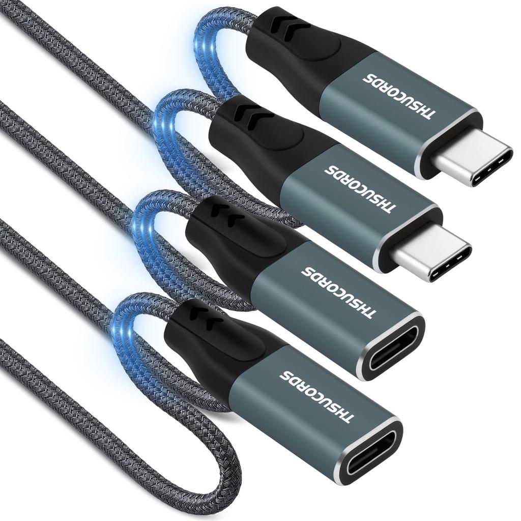 Thsucords USB C Extension Cable USB Type C 10Gbps 100W Male To Female Cable for MacBook and More (2-Pack) 0.5M, 3.2 Pro/Air, Phones, Tablets,