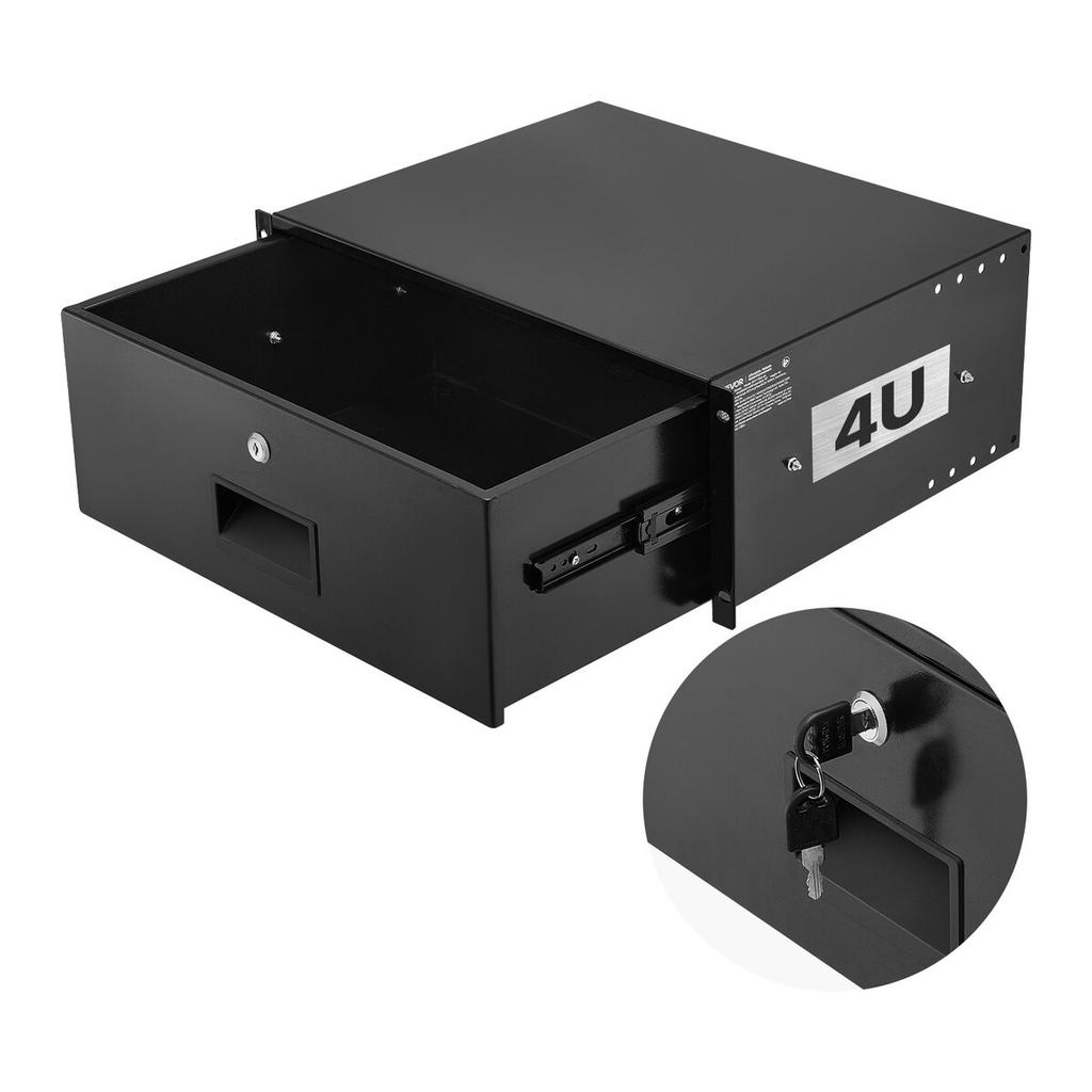 4U Rack Mount Drawer, 22.68 Kg Max Load-Bearing, Lockable Server Cabinet Case, Sliding Drawer with Lock and Cable Management Holes, for Network