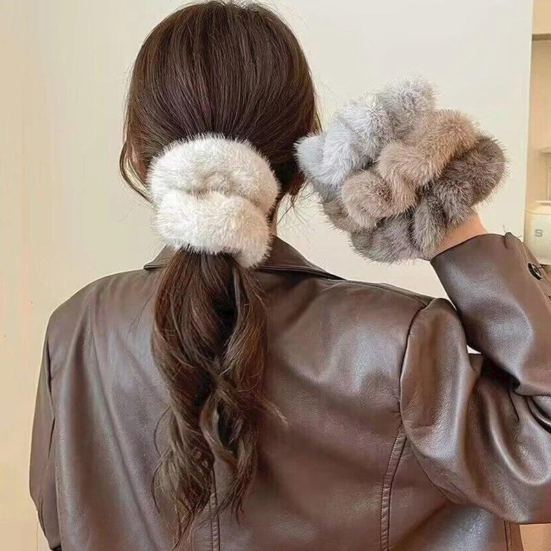 Winter Soft Hair Scrunchies For Women Plush Elastic Hair Band Multicolor Rubber Bands Ponytail Holder Headband Hair Accessories
