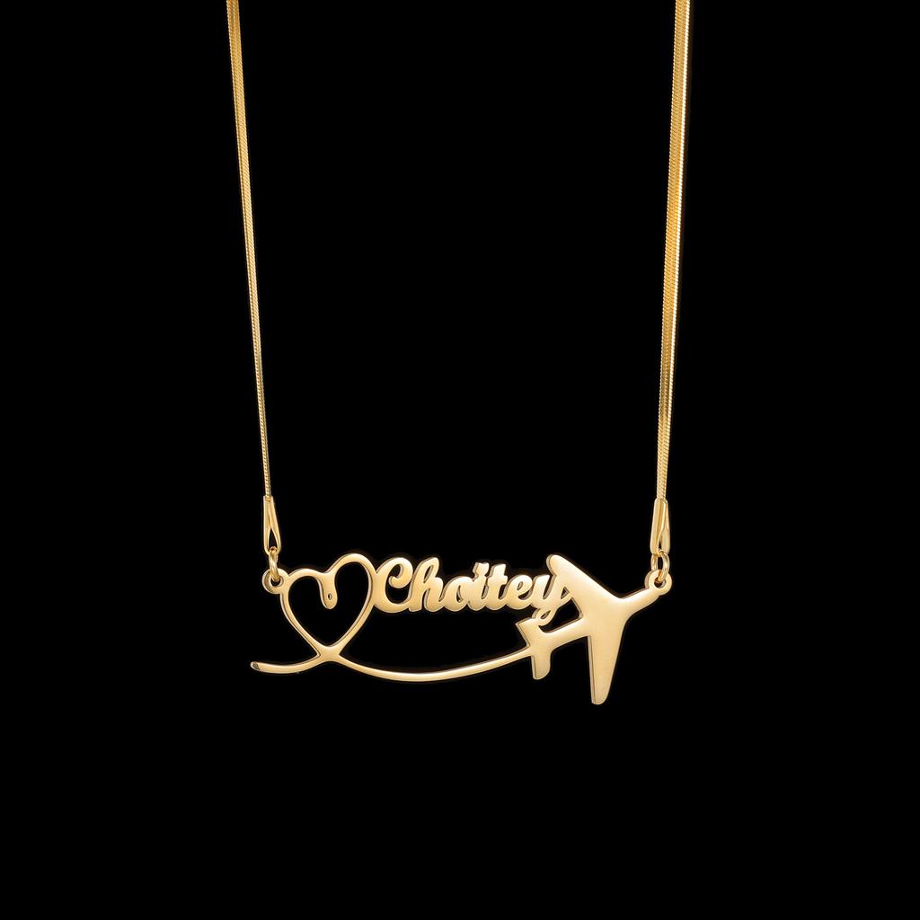 Atoztide Custom Name Necklace for Women with Airplane Stainless Steel Jewelry Heartbeat Choker Chain Personalized Birthday Gift